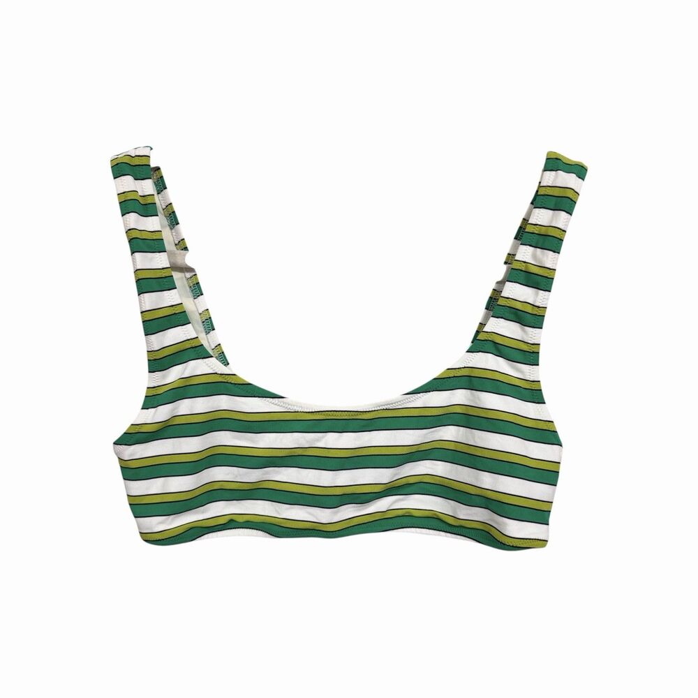 Solid & Striped Womens Sz L Green White The Elle Striped Swimsuit Bikini Top